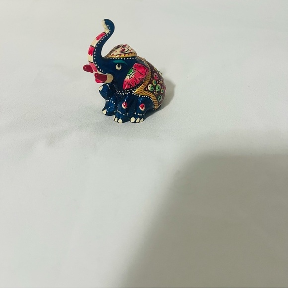Navy Blue and Pink Decorative Accent Figurine Enamelled Sitting Elephant - Picture 1 of 5